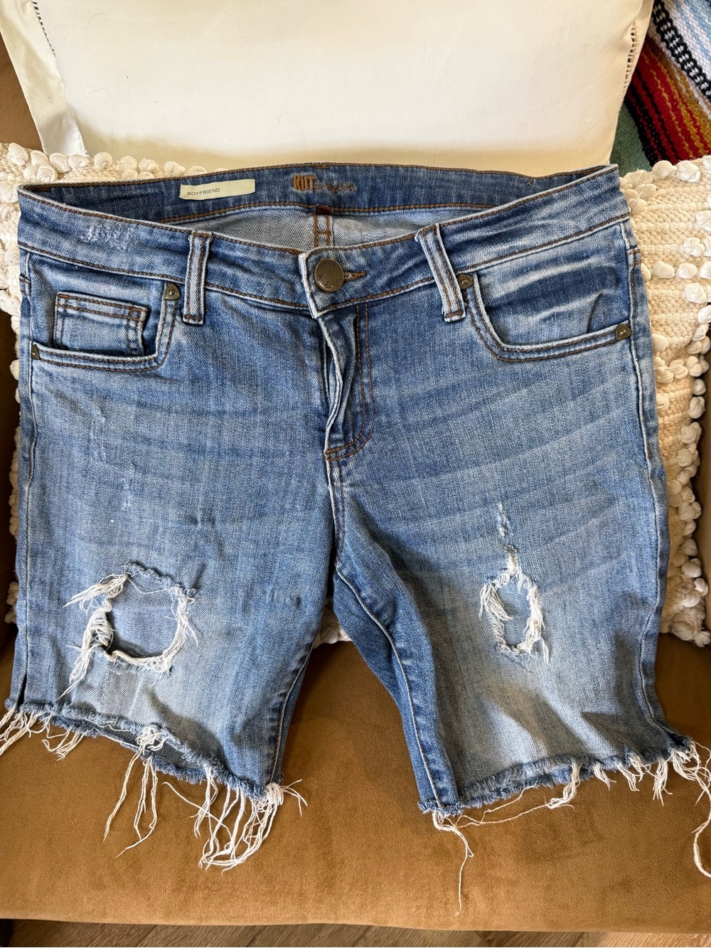 Kut from the Kloth Distressed Light Blue Denim Jean Shorts